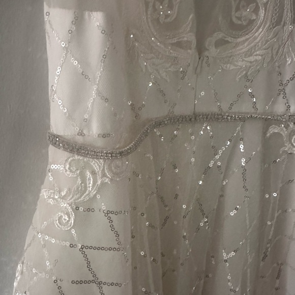 David's Bridal Pink and White Sequin Embellished flower girl dress - Picture 5 of 8